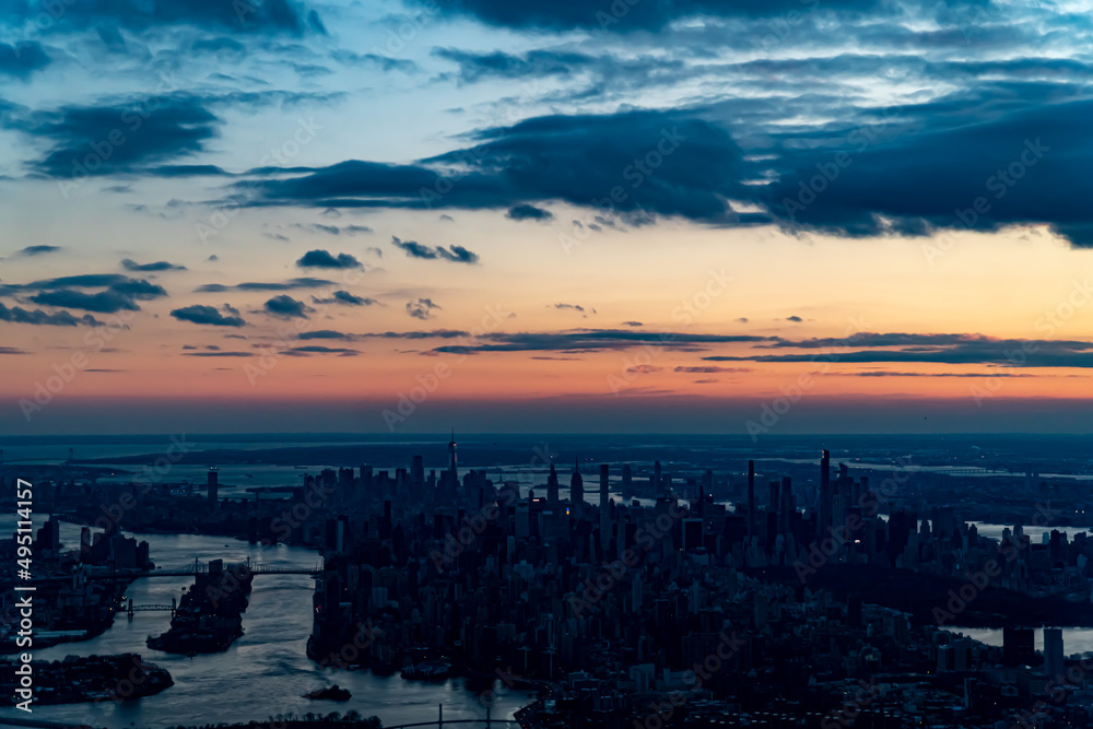 Silhouette of Manhattan Island at Dusk - New York, NY