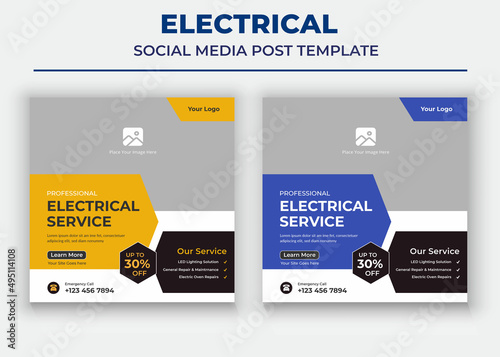 Professional electrical service poster, Electrical Social Media Post and Flyer Template