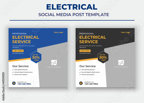 Professional electrical service poster, Electrical Social Media Post and Flyer Template