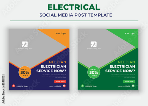 Need an electrician service now poster, Electrical Social Media Post and Flyer Template