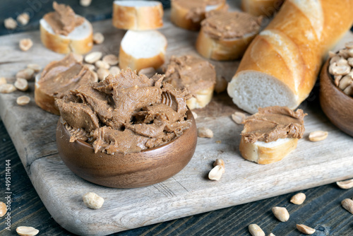 nut food on a cutting wooden board in the kitchen