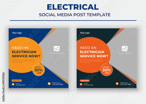 Need an electrician service now poster, Electrical Social Media Post and Flyer Template