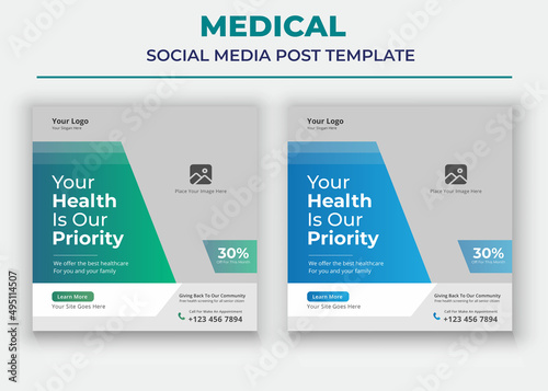 Your Health is our Priority poster, Medical Social Media Post and Flyer Template, Modern Healthcare Social Media Template Design