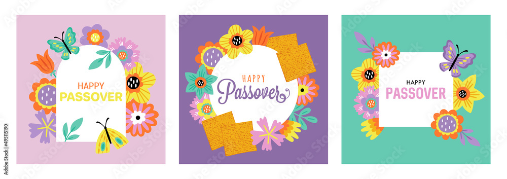 Passover holiday cute greeting card set. Childish print for Pesach cards, poster, banner and background Passover holiday cute greeting card set. Childish print for Pesach cards, poster, banner and background