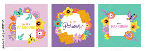 Passover holiday cute greeting card set. Childish print for Pesach cards, poster, banner and background