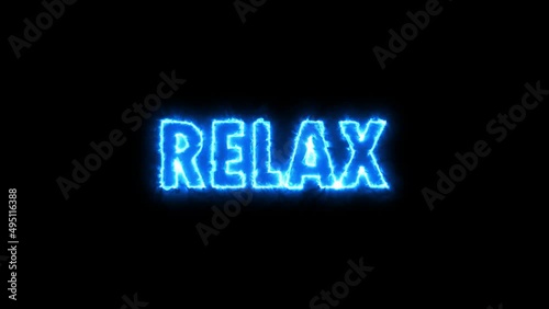 Stress animation for relaxation. Text stress and relax animated. Text in fire and ice with black background. Feeling stressed and tired, impatient and anxious. From worried to relaxed, at peace, happy
