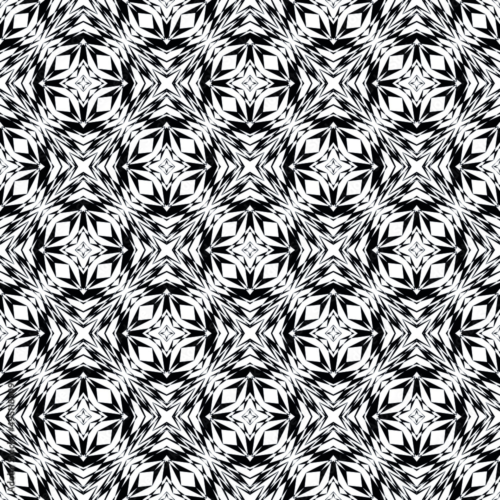 Geometric seamless pattern, ornament, abstract black and white background, fashion print, vector decorative texture.