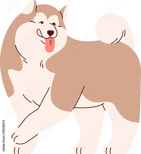 Cute Funny Alaskan Malamute Dog Standing Cartoon Illustration