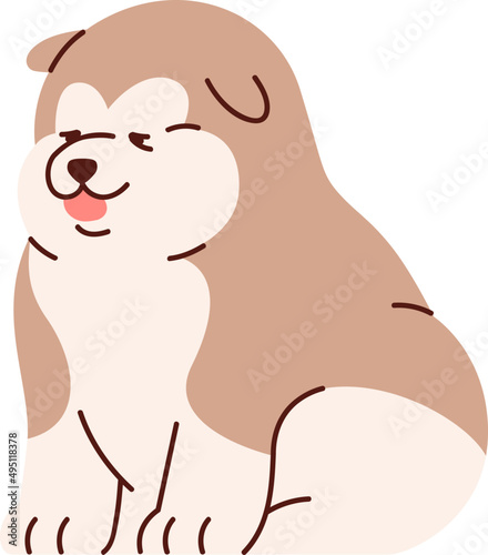 Cute Funny Alaskan Malamute Dog Sitting Cartoon Illustration