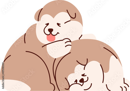 Cute Playful Alaskan Malamute Dogs Cartoon Illustration