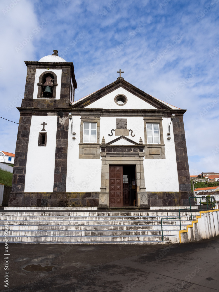 Fototapeta premium Main facade of the Church of São Pedro, the Parish Church of Ponta Delgada. Flores Islands, Portugal.