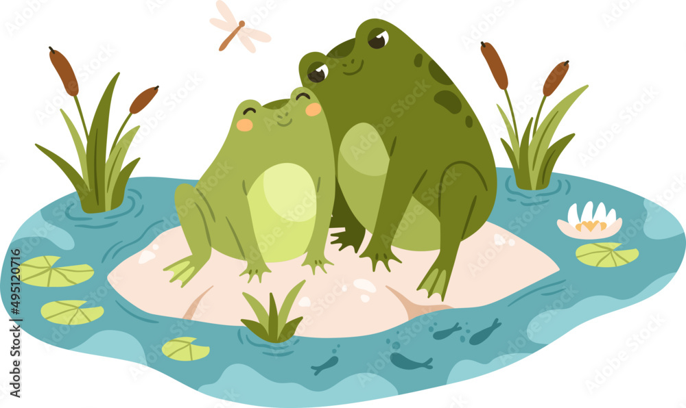 Fototapeta premium Cute Frog Couple Childish Cartoon Illustration