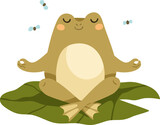 Cute Frog Meditating Childish Cartoon Illustration