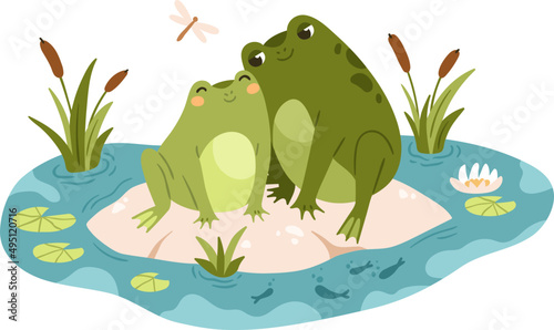 Cute Frog Couple Childish Cartoon Illustration