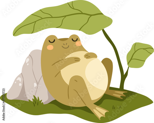Cute Frog Sleeping Childish Cartoon Illustration