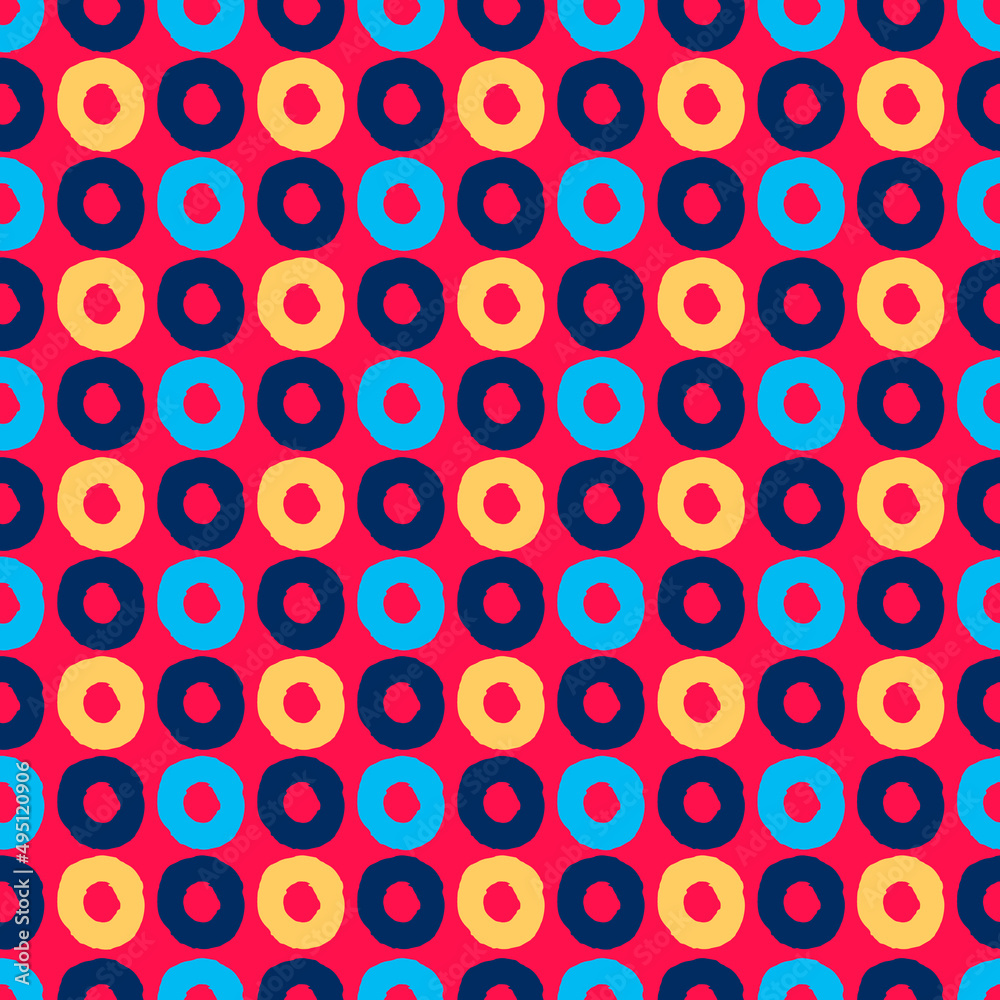 Seamless geometric pattern with hand drawn uneven multicolored circles for wrapping paper design, surface design and other design projects