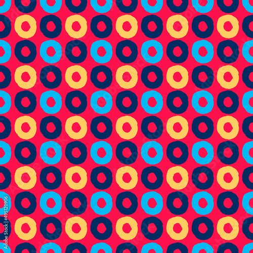 Seamless geometric pattern with hand drawn uneven multicolored circles for wrapping paper design, surface design and other design projects