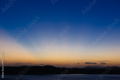 Sunset over a lake in a tropical landscape