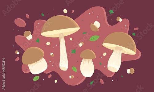 A penny bun mushrooms flat vector illustration
