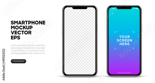 Realistic smart phone mockup silver and black mobile isolated vector eps concept with blank touch screen for UI UX. High detailed 3d vector smartphone in front view ready to show your app design.