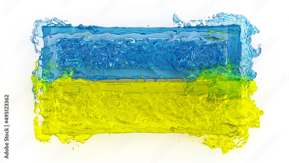 Obraz premium Ukrainian flag formed by colorful fluids, metaphor of resistance and strength to the Russian invasion, strength for peace, 3d rendering, 3d illustration