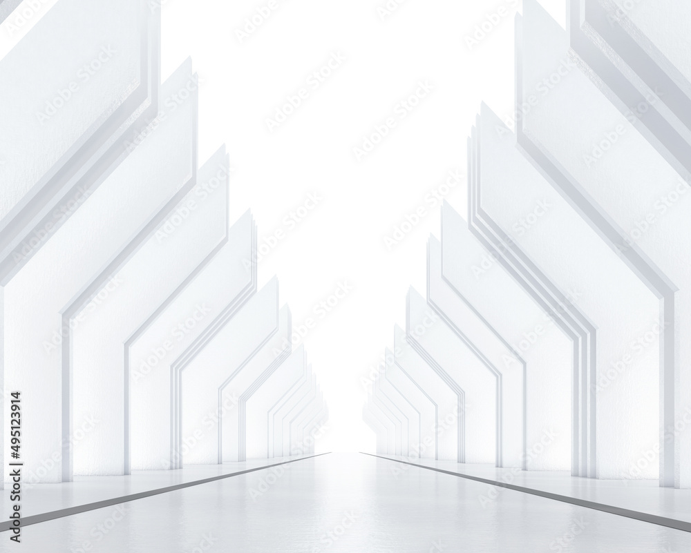 Obraz premium Futuristic sci-fi minimalist architecture with product presentation. 3d rendering