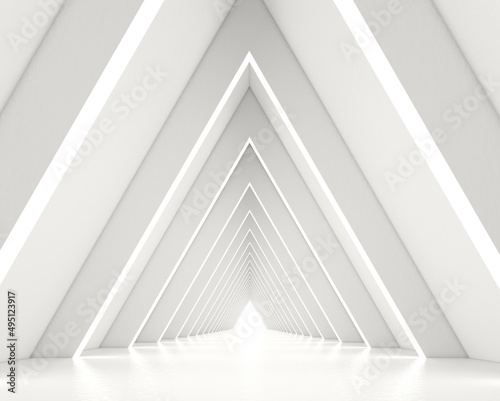 Futuristic sci-fi minimalist empty room with product presentation. 3d rendering