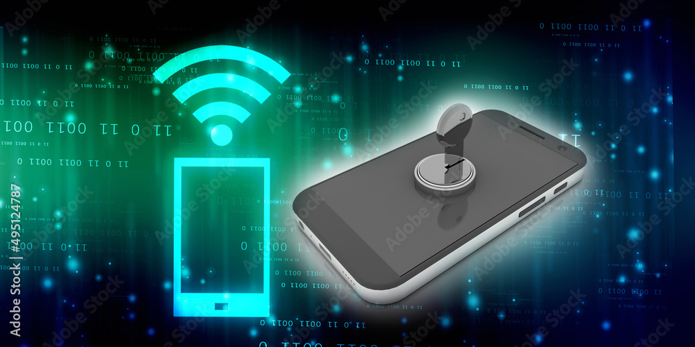 Smartphone key security concept. 3D illustration
Smartphone key security concept. 3D illustration