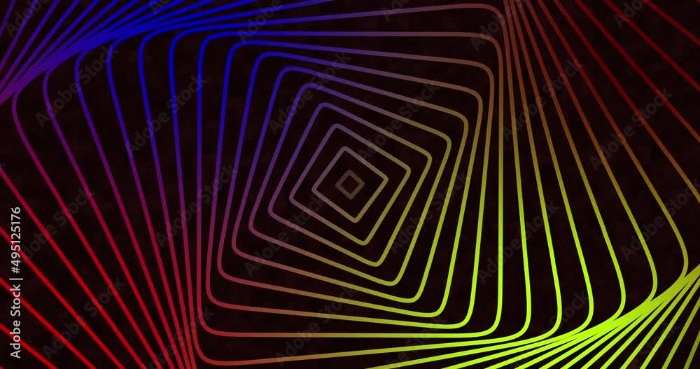 An abstract background of squares with rounded corners in blue-yellow colors is animated so that the square grows and rotates and a new square appears in the center creating a looped animation
