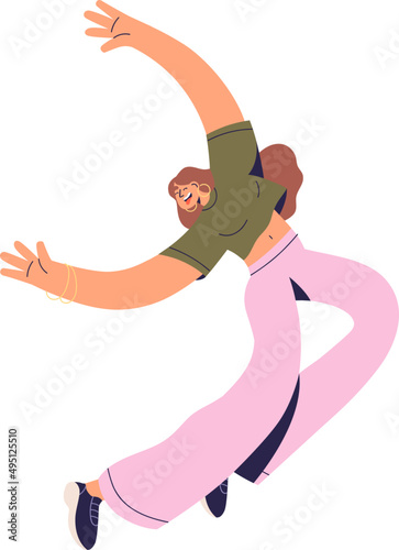 Happy Active Girl Dancing in Free Pose Cartoon Illustration