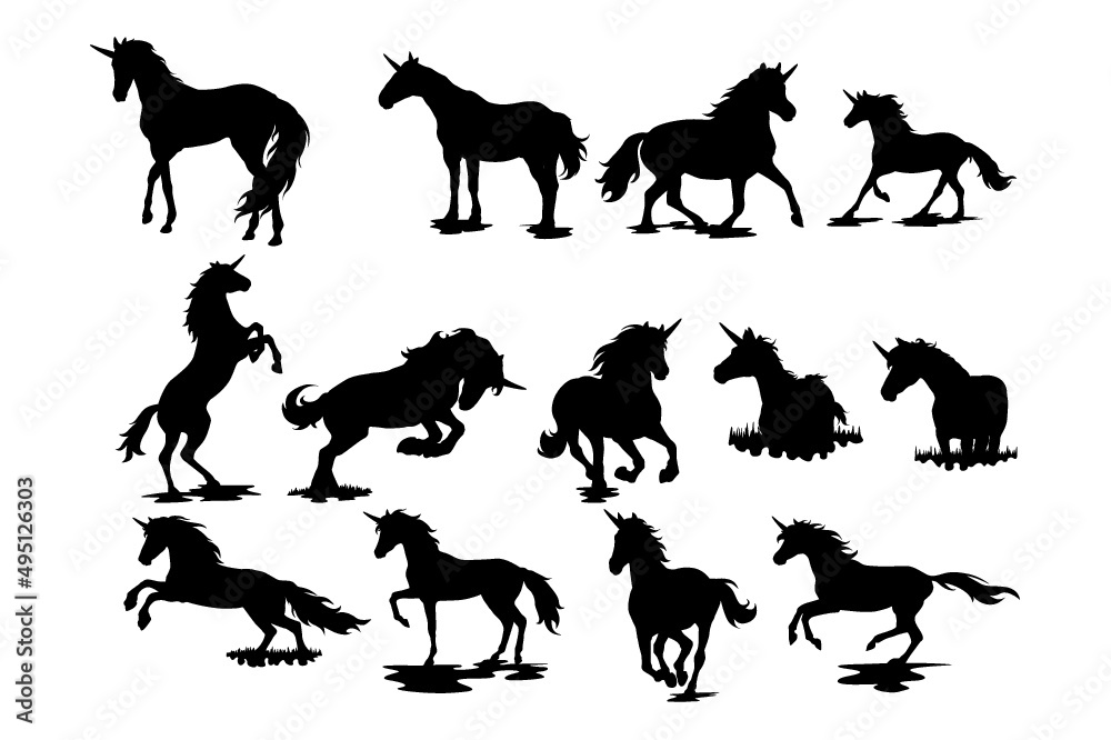Fototapeta premium unicorn silhouettes collection