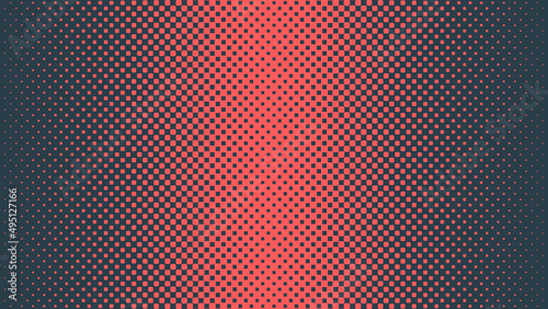 Checkered Halftone Pattern Vector Vertical Line Border Red Blue Abstract Background. Chequered Rounded Square Dots Subtle Texture Pop Art Graphic Design. Half Tone Contrast Minimal Art Wide Wallpaper
