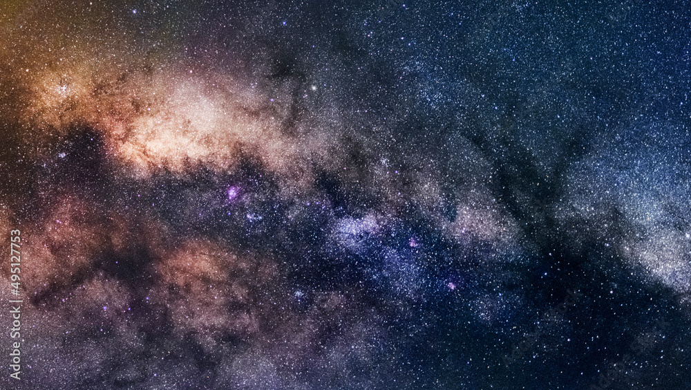 The Milky way. Lagoon nebula. Landscape with Milky way galaxy. Night sky with stars.