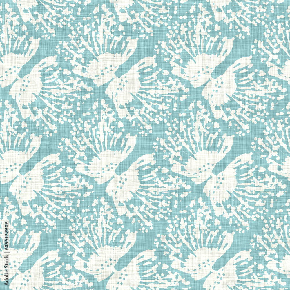 Aegean teal geo grid patterned linen texture background. Summer coastal living style wash check fabric effect. Sea green wash grunge distressed geometric grid. Home decor textile seamless pattern