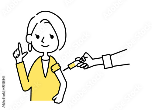 予防接種を受ける女性　笑顔　ベクターイラスト素材　シンプルタッチ