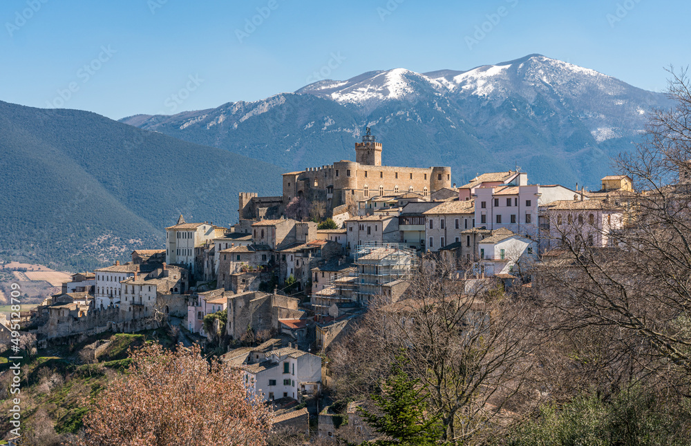 The beautiful village of Capestrano in spring season, Province of L'Aquila, Abruzzo, Italy.