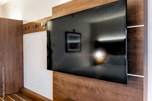 Fotografi Table or chair in bedroom studio or hotel suite room with wooden modern style de