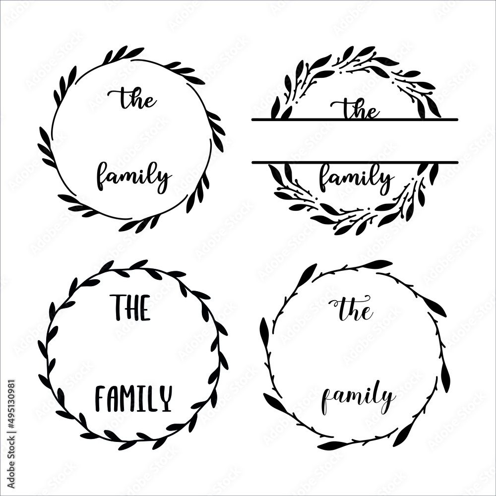 Set of vector family monograms. Round family signs collection. Floral monograms.