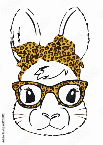 Bunny Face Leopard Glasses Headband Happy Easter Day