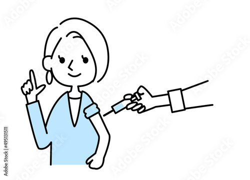 予防接種を受ける女性　笑顔　ベクターイラスト素材　シンプルタッチ