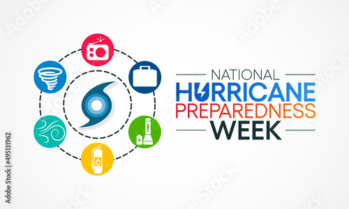 Hurricane preparedness week is observed each year in May. it is a effort to inform the public about hurricane hazards and to disseminate knowledge which can be used to prepare and take action. Vector