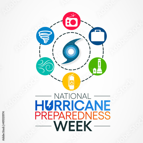 Hurricane preparedness week is observed each year in May. it is a effort to inform the public about hurricane hazards and to disseminate knowledge which can be used to prepare and take action. Vector