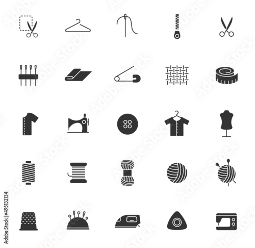 sewing silhouette vector icons isolated on white background. sewing icon set for web, mobile apps, ui design, print polygraphy and promo advertising business