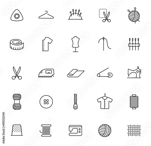 sewing outline vector icons isolated on white background. sewing line icons for web and ui design, mobile apps, print polygraphy and promo advertising business