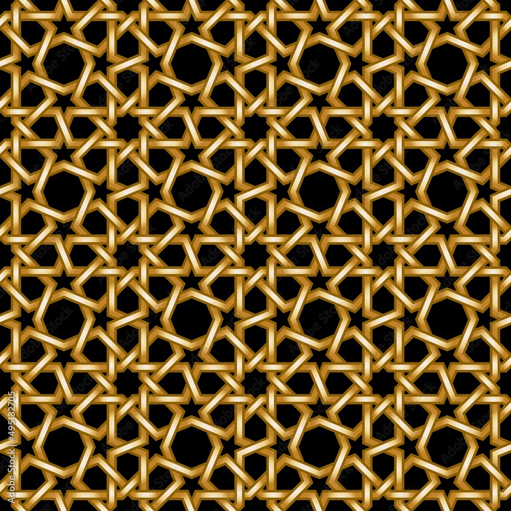 Islamic golden seamless pattern on black background
