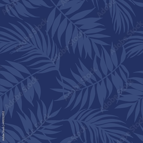 Illustration pattern tropical leaves with indigo colors spring summer design