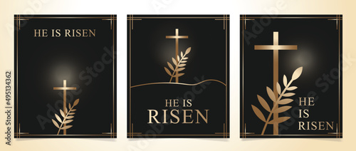 He Is Risen . Black and Gold Luxury Themed Poster Set For Easter.