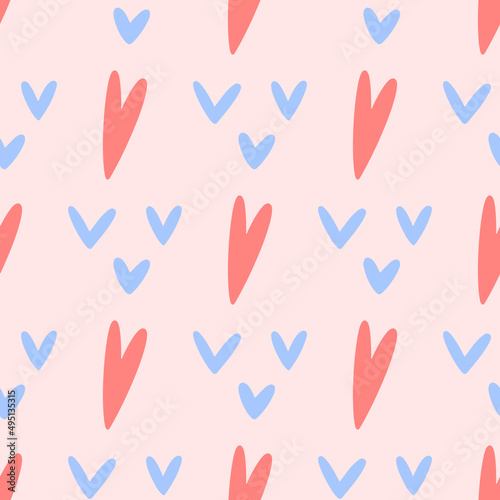 Heart seamless pattern. Love concept Scandinavian style background. Vector illustration for fabric design, gift paper, baby clothes, textiles, cards.