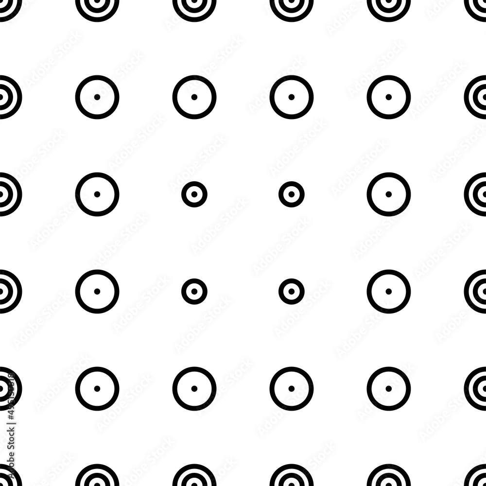 Vector illustration. Geometric seamless pattern. Solid dots and rhombus-shaped linear circles. Spotted black and white background. Simple black and white abstract pattern. Vector illustration. Geometric seamless pattern. Solid dots and rhombus-shaped linear circles. Spotted black and white background. Simple black and white abstract pattern.