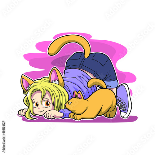 cat girl cute illustration vector design